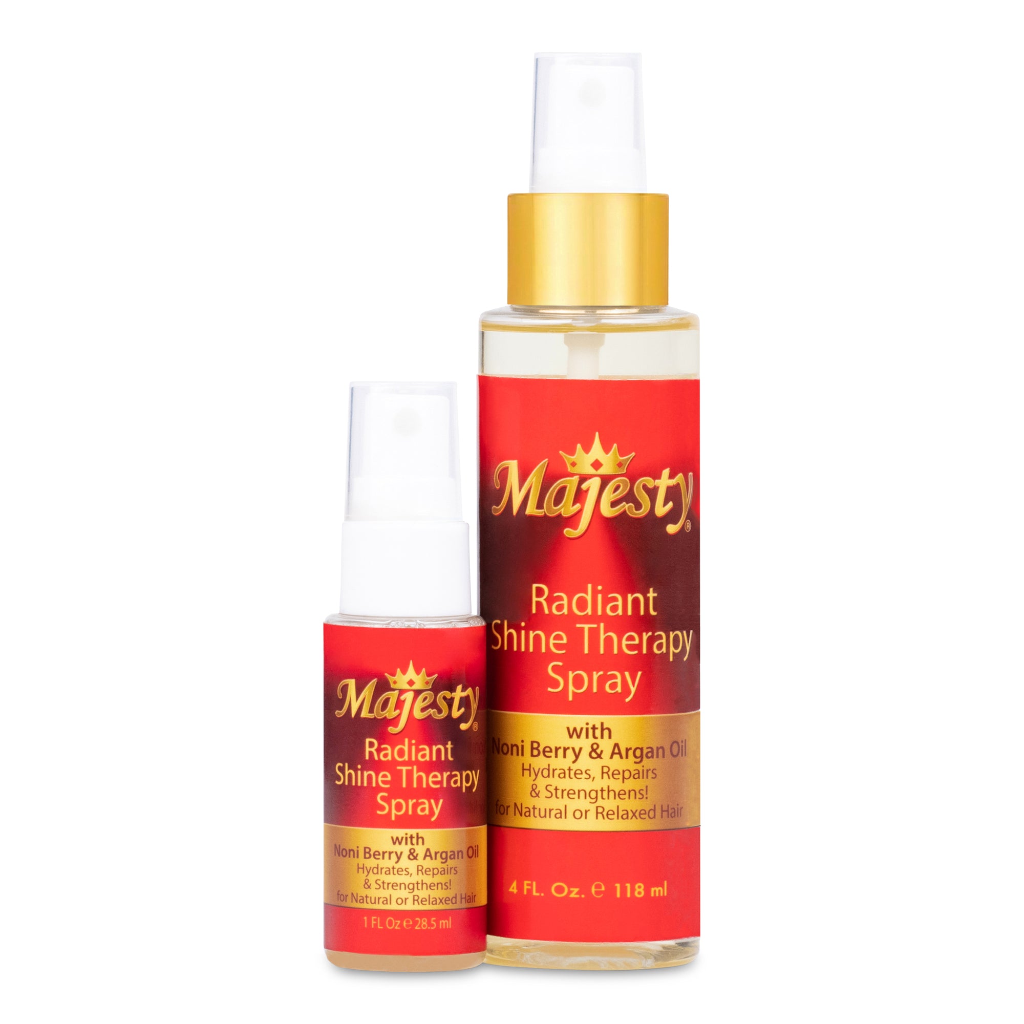 Majesty Radiant Shine Therapy Spray 4 oz plus 1 oz format voyage